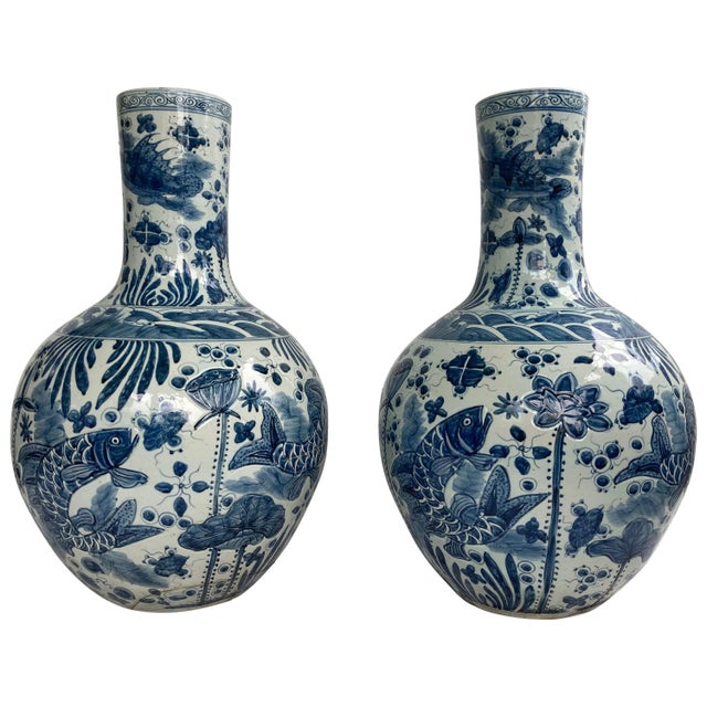 Mid 20th Century Monumental Chinese Blue & White Vases - A Pair For Sale - Image 12 of 12