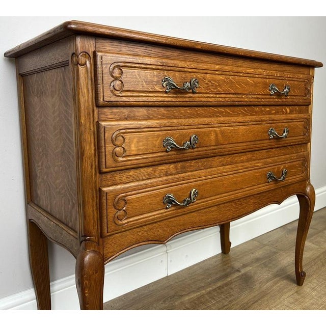 Vintage French Louis Oak Chest of 3 Drawers For Sale - Image 6 of 12