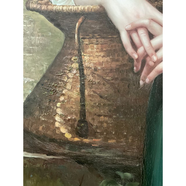 Wood 20th Century Gold Framed Oil on Canvas of Female Handmaiden For Sale - Image 7 of 11