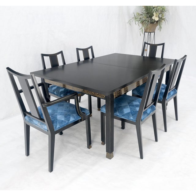 Black Lacquer Gold Ornament Decorated 6 Chairs 2 Leaves Dining Table Set MINT! For Sale - Image 18 of 18