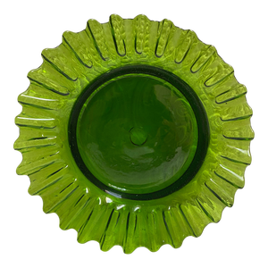 Vintage Mid Century Avocado Green Murano Glass Sunburst Ashtray