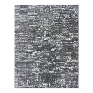 Distressed Modern Indian Wool Area Rug in Charcoal and White For Sale