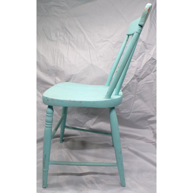 Vintage Chippy Turquoise Wooden Farmhouse Shabby Chic Accent Chair For Sale - Image 9 of 13