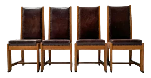 Art Deco High Back Chairs in Leather, 1920s, Set of 4