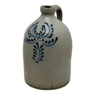 Nice Small 1 Gallon Size Antique Early American Blue Decorated Stoneware Spirits Jug - Circa Late 19th Century For Sale
