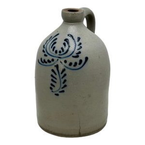 Nice Small 1 Gallon Size Antique Early American Blue Decorated Stoneware Spirits Jug - Circa Late 19th Century
