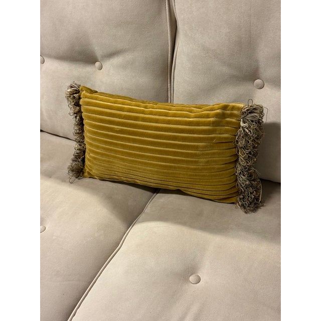Design Plus Gallery presents a Bespoke Channel-Tufted Velvet Lumbar Pillow. The rectangular pillow is upholstered in...