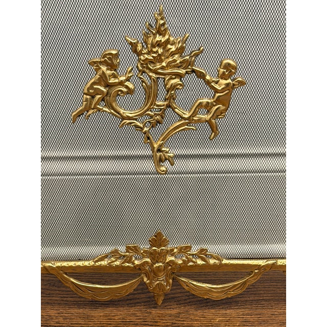 Louis XV Style Brass Fireplace Screen With Cherubs & Garland Motifs For Sale In Chicago - Image 6 of 7
