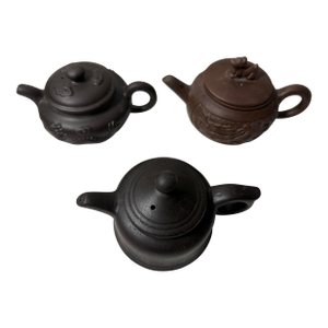 Vintage Chinese YiXing Small Teapots Dragon Motif Brown/Dark 20th C. - Set of 3