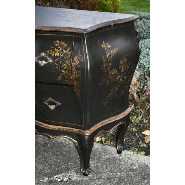 Antique (Late 19th Century) Petite Bombe' Commode has a Chinoiserie Style. The Chest has Two Drawers. Original Distressed...