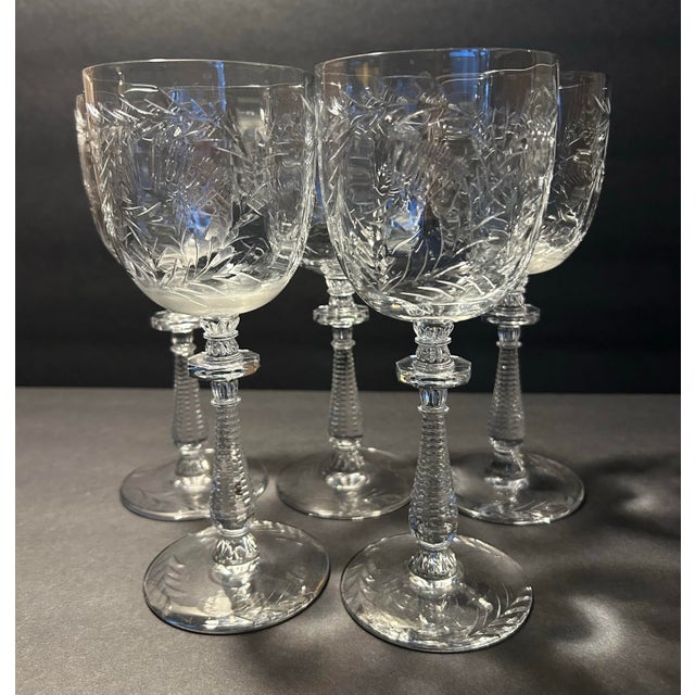 Antique 1930’s set of five (5) stunning rock sharpe wine, stem, glasses. Hand blown art deco style glasses with the...