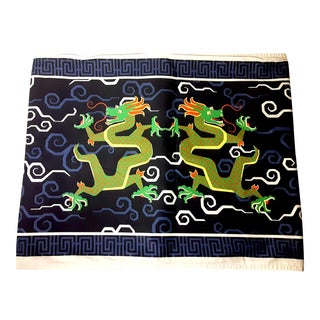 Vintage Japanese Dragon Table Runner in Blue & Green For Sale