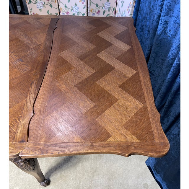 1950s Country French Oak Retractable Dining Table With a Marquetry Top For Sale - Image 10 of 12