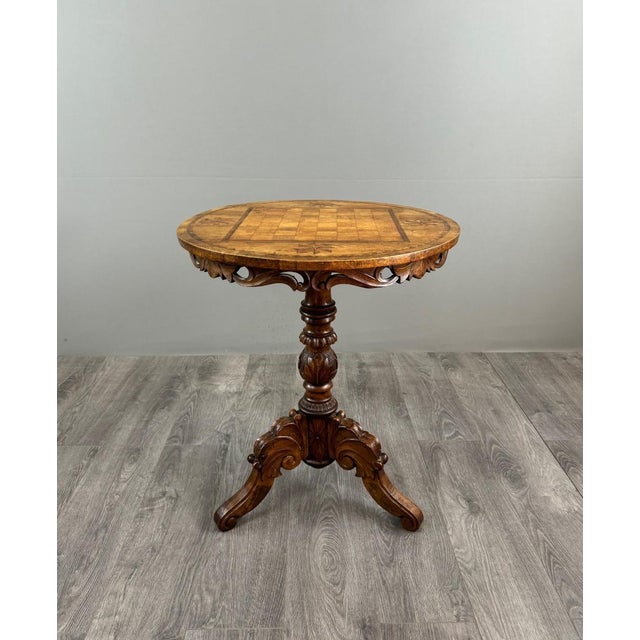 20th Century Marquetry Wood Pedestal Table, 1890s For Sale - Image 9 of 9