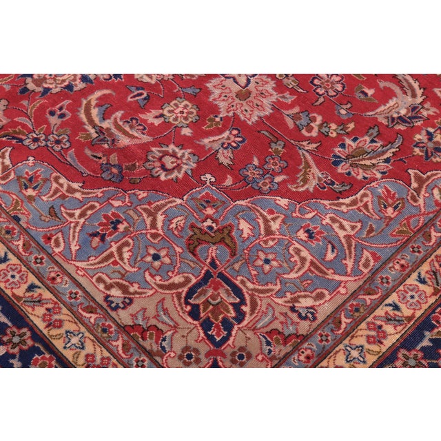 Shabby Chic Shabby Chic Persian Kashan Red/Blue Wool Rug - 9'8'' X 13'2'' For Sale - Image 3 of 10