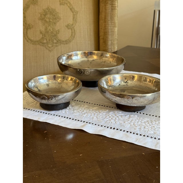 Set of 3 stacking pewter bowls from designer Jan Barboglio