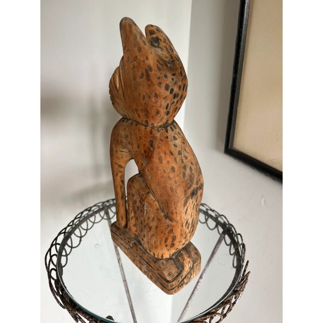 Figurative Carved Wooden Folk Art Cat Statue Figurine For Sale - Image 3 of 5