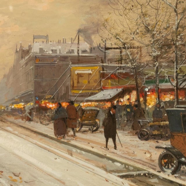 French Impressionist Painting Winter Landscape Scene "Foire De Montmartre" Paris by Eugene Galien-Laloue, 1900 For Sale - Image 12 of 12