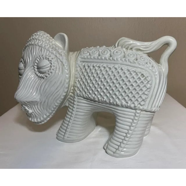 Mid Century Large 14” Italian Textured Pottery Lion Sculpture Marked For Sale - Image 9 of 12