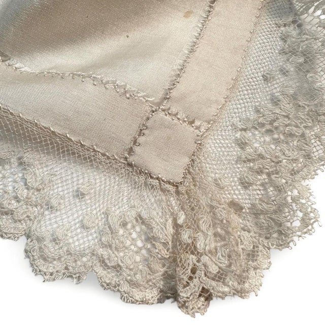 1900 - 1909 Antique Silk Boudoir Cloth with Handmade Lace, French c.1900  Bridal/Heirloom Keepsake, Marie Antoinette For Sale - Image 5 of 5
