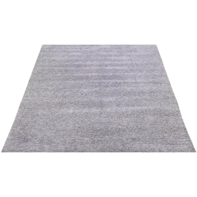 Contemporary 2010s Grey Striped Modern Handmade Wool & Silk Rug For Sale - Image 3 of 7