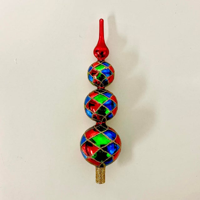 Red Mid-Century Boho Chic Hollywood Regency Czechosolvakian Blown Mercury Glass Christmas Tree Topper For Sale - Image 8 of 16
