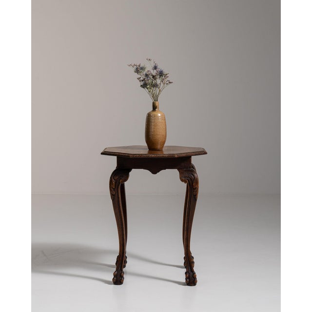 Wood 20th Century France Rich Walnut Brown Carved Octagonal Side Table For Sale - Image 7 of 11