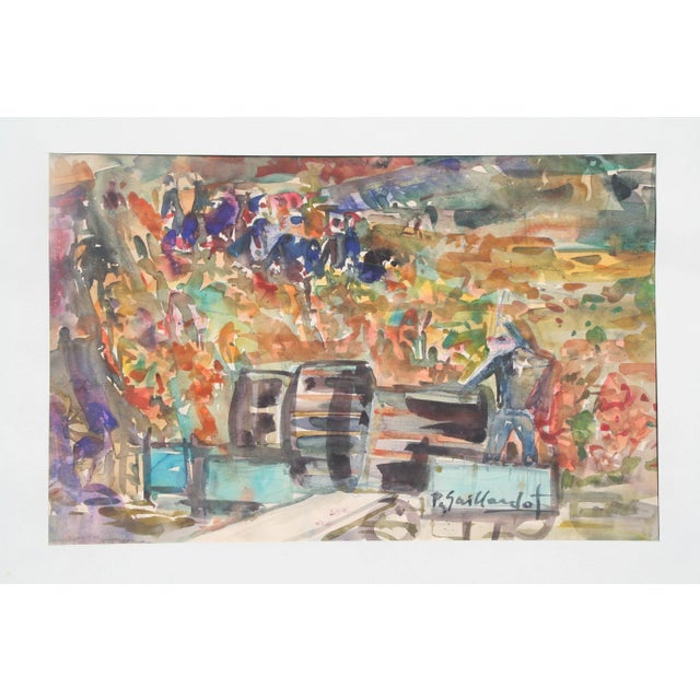 Impressionist Watercolor by P. Gaillardot, Harvest at French Winery For Sale - Image 3 of 7