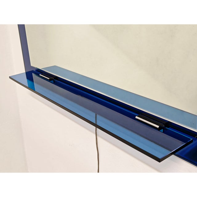 Italian Bathroom Mirror with Blue Ground Glass Shelf and Chromed Steel Diffusers, 1970s For Sale - Image 9 of 14
