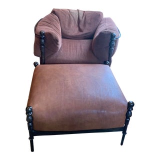 1990s Michael Taylor Montecito Chair With Matching Ottoman Set- 2 Pieces For Sale