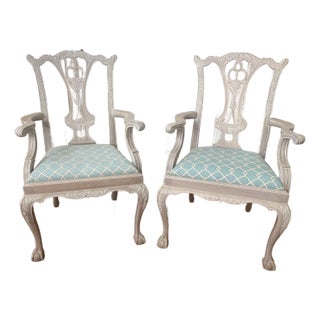 1990s Pair of Paramount Antiques Carved Chippendale Style Armchairs, New York Import For Sale