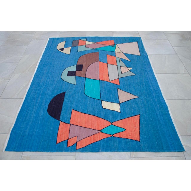 Paul Klee - Sailing Boats - Inspired Silk Hand Woven Area - Wall Rug Nautical Decor - 4′5″ × 5′11″ For Sale - Image 9 of 14