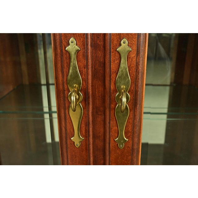 Wood Thomasville Georgian Carved Cherry Wood Lighted Breakfront Bookcase or Display Cabinet For Sale - Image 7 of 13