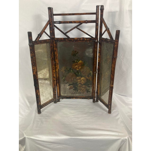 Antique Victorian Aesthetic Movement Bamboo Folding Fire Screen | Hand-Painted For Sale In New York - Image 6 of 9