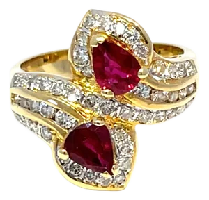 18k Yellow Gold 1.1Ctw Pear-Shaped Rubies & Diamonds Cocktail Ring, Size 7