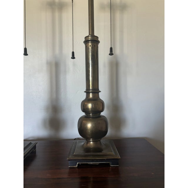 1960s Mid-Century Stiffel Aged Brass Table Lamps - a Pair For Sale - Image 5 of 10