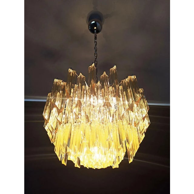Mid-Century Modern Clear Amber Triedri Murano Glass Chandelier, 1988 For Sale - Image 3 of 16
