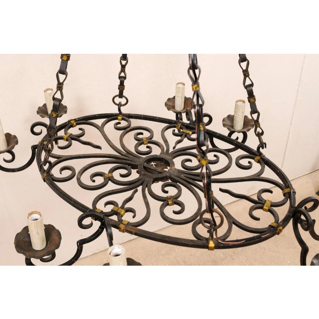 Mid 20th Century French Black Iron With Gold Oval Chandelier For Sale - Image 9 of 12