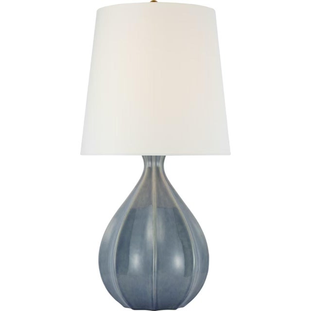 Transitional AERIN by Visual Comfort Signature Rana Large Table Lamp in Polar Blue Crackle with Linen Shade For Sale - Image 3 of 3