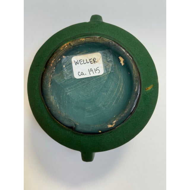 Green Early 20th. C. Weller Pottery Matte Green Arts & Crafts Handled Vessel For Sale - Image 8 of 11