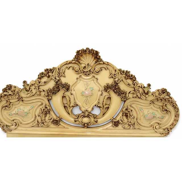 Cream Italian Antique Rococo Baroque King Size Headboard For Sale - Image 8 of 8