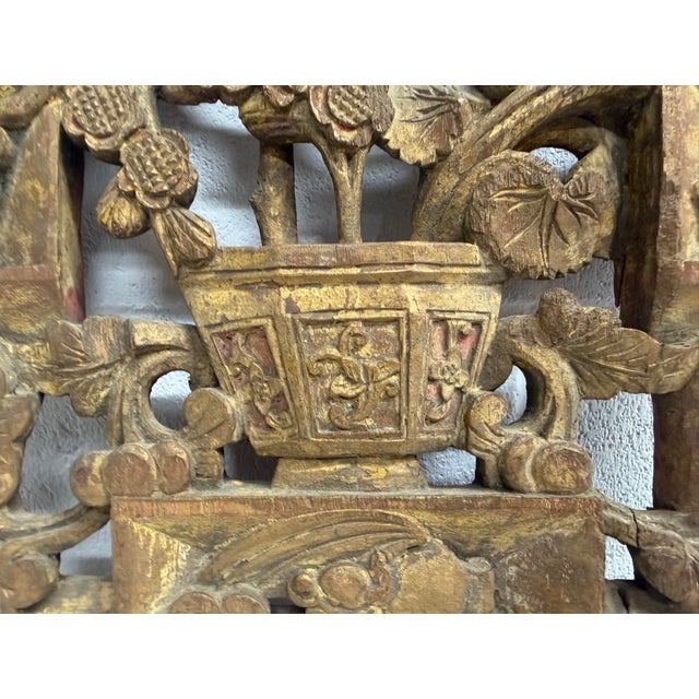 Gold Antique 19th Century Hand Carved Chinese Asian Wood Wall Panel Sculpture Statue For Sale - Image 8 of 11