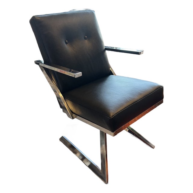 Vintage Italian Chrome and Black Leather Swivel Cantilever Chairs For Sale