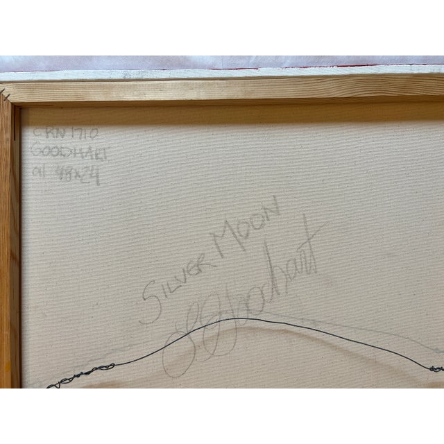 Textile Contemporary, Orange, Cranes Birds, "Silver Moon" Oil Painting For Sale - Image 7 of 8