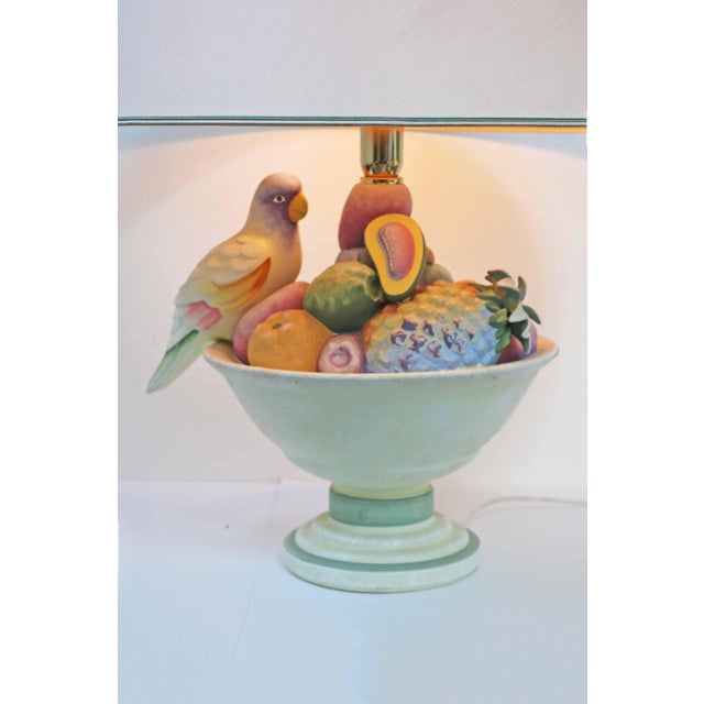 Large Hollywood Regency Table Lamp, Parrot and Fruit Design, Italy 1990s For Sale - Image 4 of 11