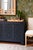 Contemporary Matthew Izzo Home Claire Matte Navy Lacquer Four Door Buffet With Brass Knobs - Painted Trellis Design Cane Doors For Sale - Image 3 of 12