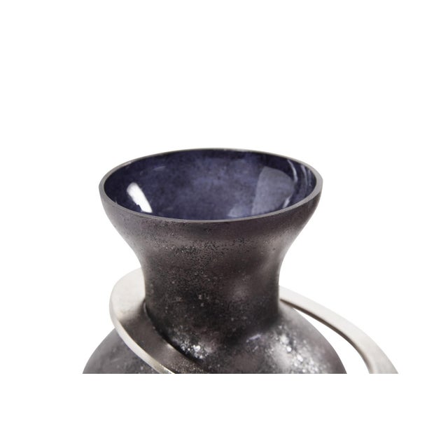Black Black Ore Glass Vase with metal accent- Medium For Sale - Image 8 of 11