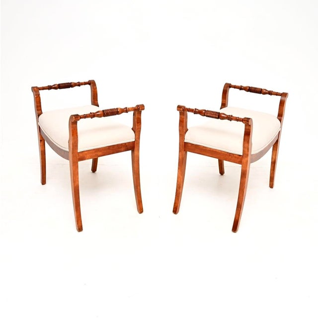 Antique Swedish Satin Birch Biedermeier Stools, 1880, Set of 2 For Sale - Image 3 of 9