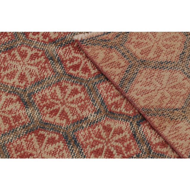 Beige Vintage Distressed Runner Rug, Rust-Blue Geometric Floral Pattern - Rug & Kilim For Sale - Image 8 of 8