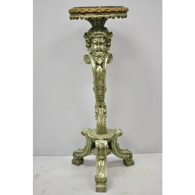 Stone Late 20th Century Italian Baroque Style Marble Top Figural Bearded Man Pedestal Stands - a Pair For Sale - Image 7 of 11